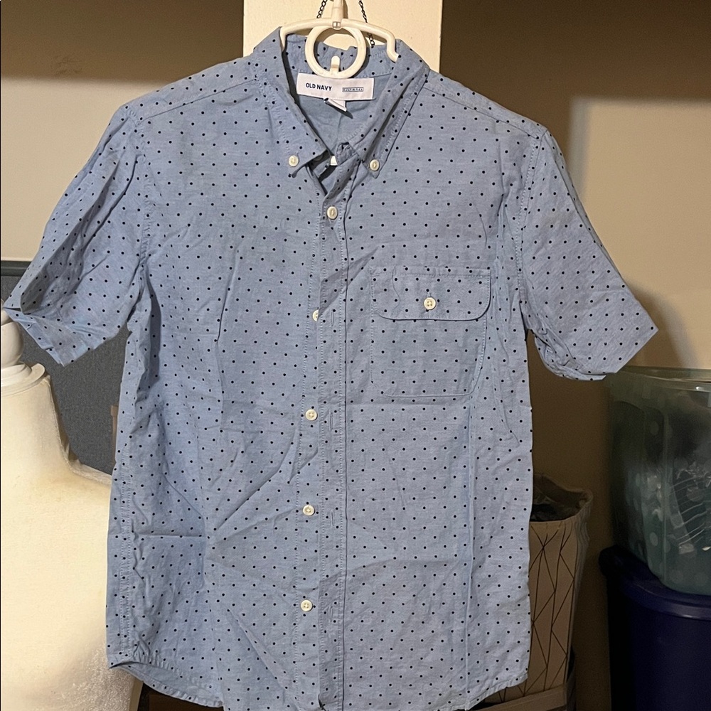 Old Navy Kids Light Blue Polka Dot Button-Down Shirt